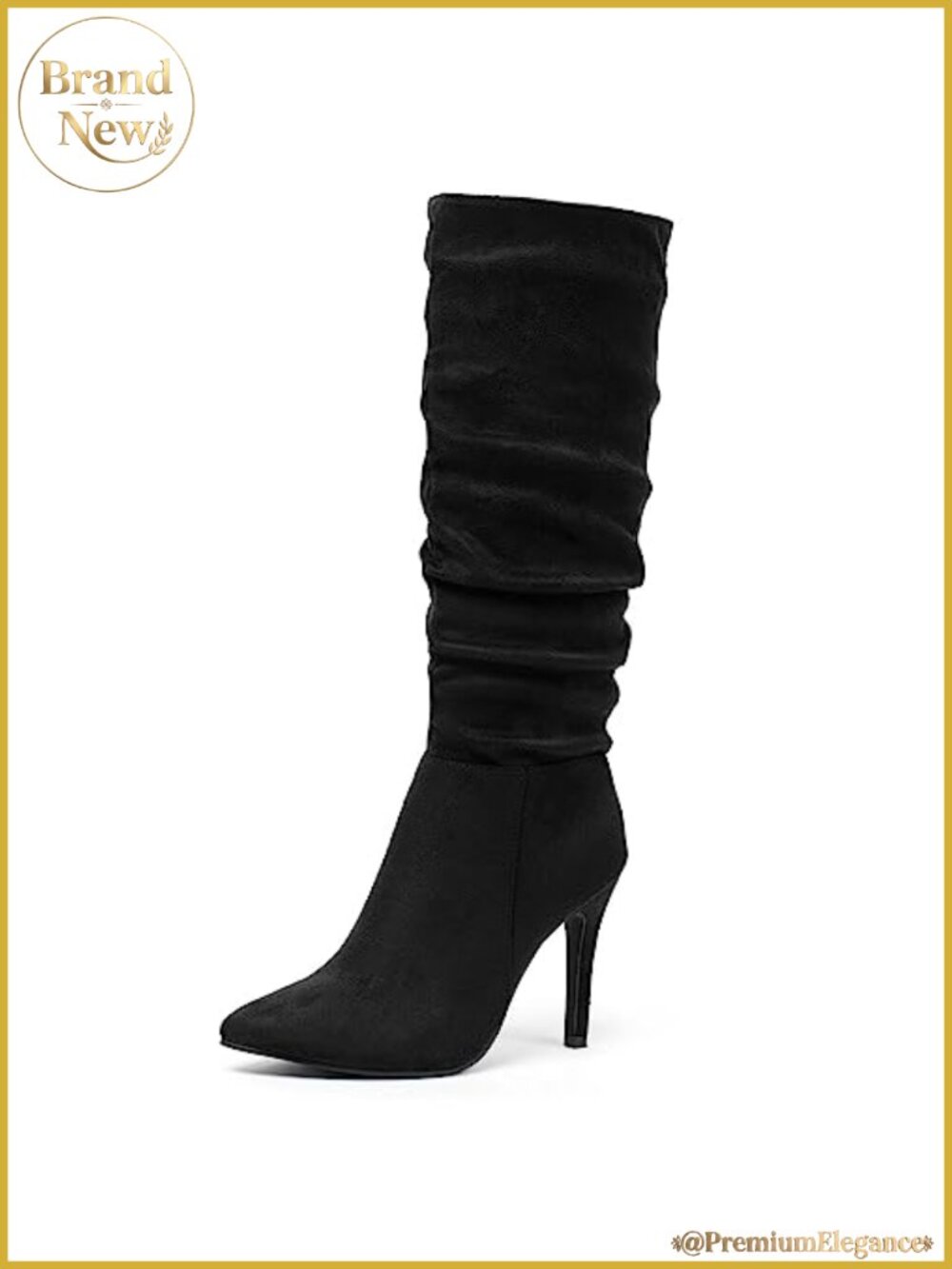 Women's Stiletto Knee High Boots Faux Suede Slouchy Dressy